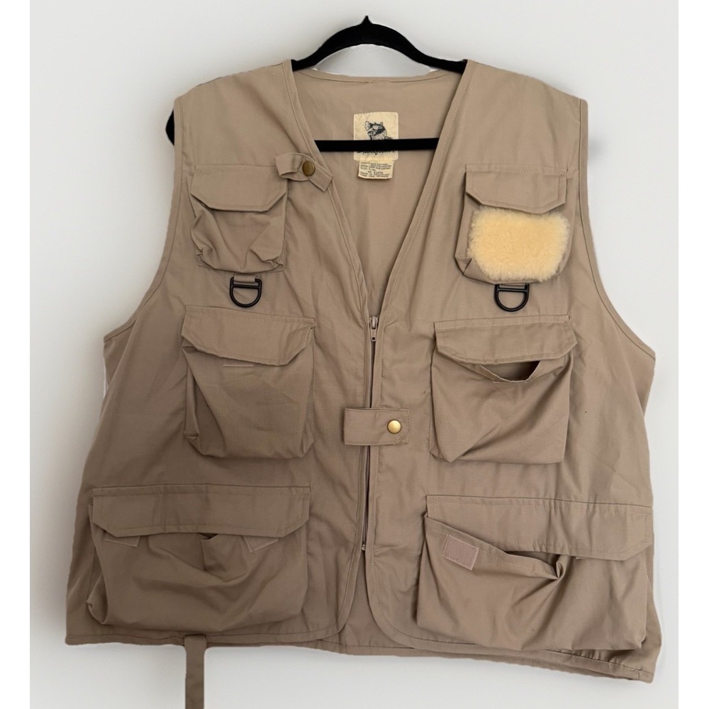 Vintage Sportfisher Fishing Vest L/XL Khaki Tan Utility Fly Fishing Gorpcore 90s
